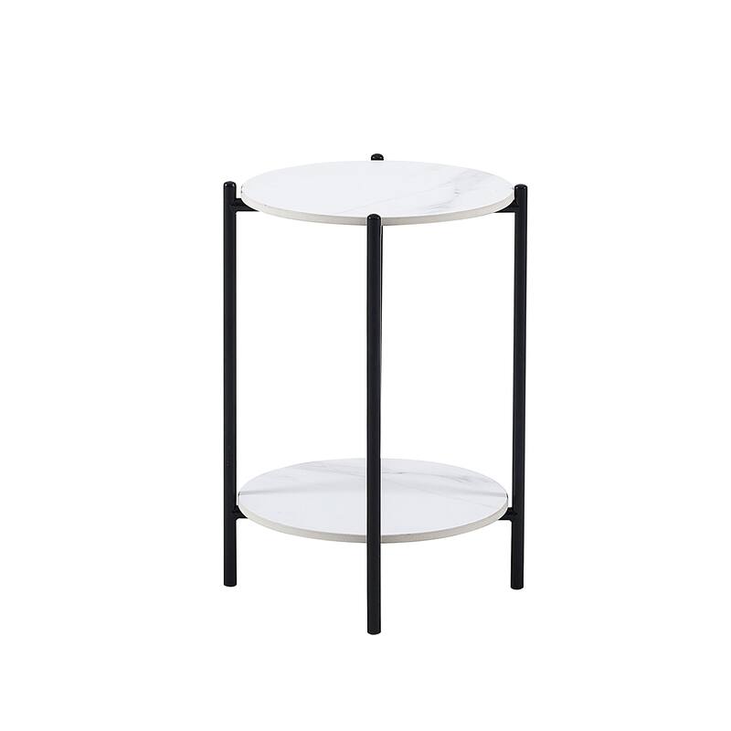 2-layer End Table with Whole Marble Tabletop, Round Coffee Table with Golden Metal Frame