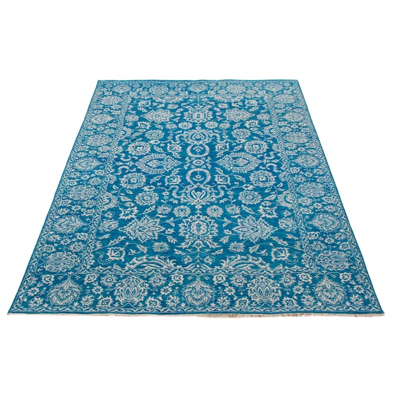 ECARPETGALLERY Hand-knotted Heritage Turquoise Silk, Wool Rug - 6' x 9' 6"