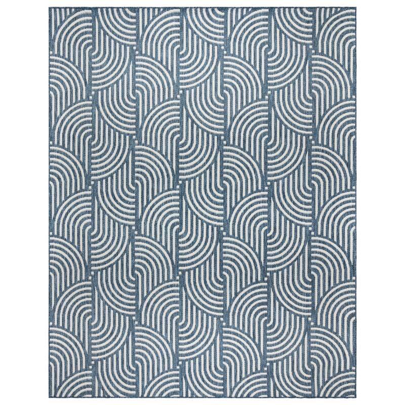 Tropea Mika All Weather Flatweave Indoor Outdoor Area Rug Modern Geometric Polypropylene - 7'10"x10' - Navy