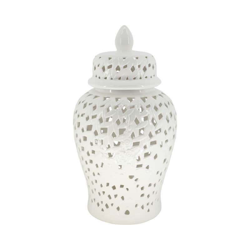 Sagebrook Home Coastal Neutral Cutout Ceramic Jar or Vase - 12" x 12" x 24"