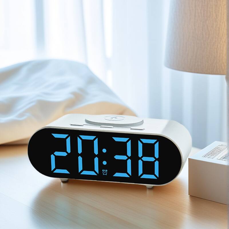 Oval Alarm Clock with Nightlight, Dimmable, 12/24H,USB Port, Wireless Charging, Decorate for Bedroom 7.1 x 3.1 x 2.4 inch - Blue