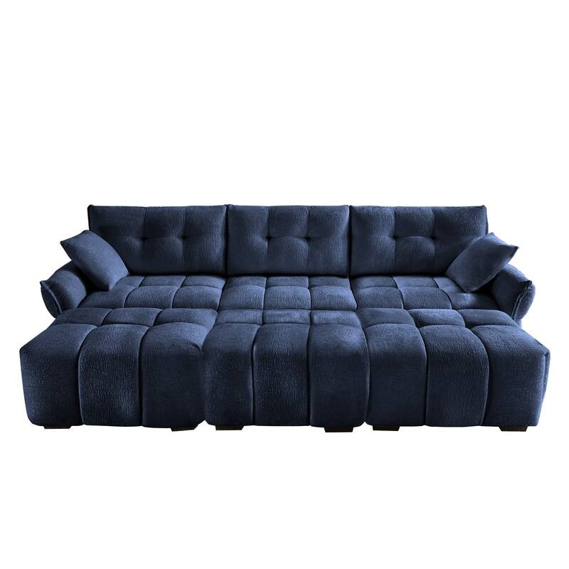 110.2" Chenille Three Seater Upholstered Sofa, 3 Ottoman