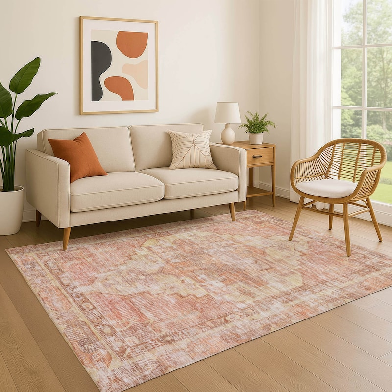 Premium Washable Super Soft Vintage Traditional Mayfield Rug - Terracotta - 2'6" x 3'10"