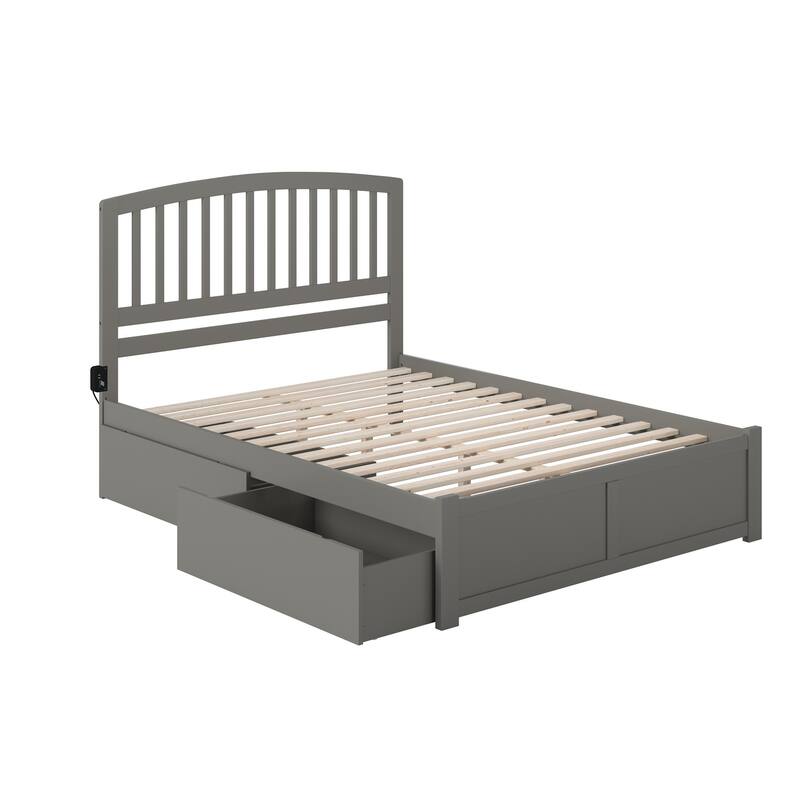 Richmond Queen Platform Bed with Footboard and 2 Drawers in Grey