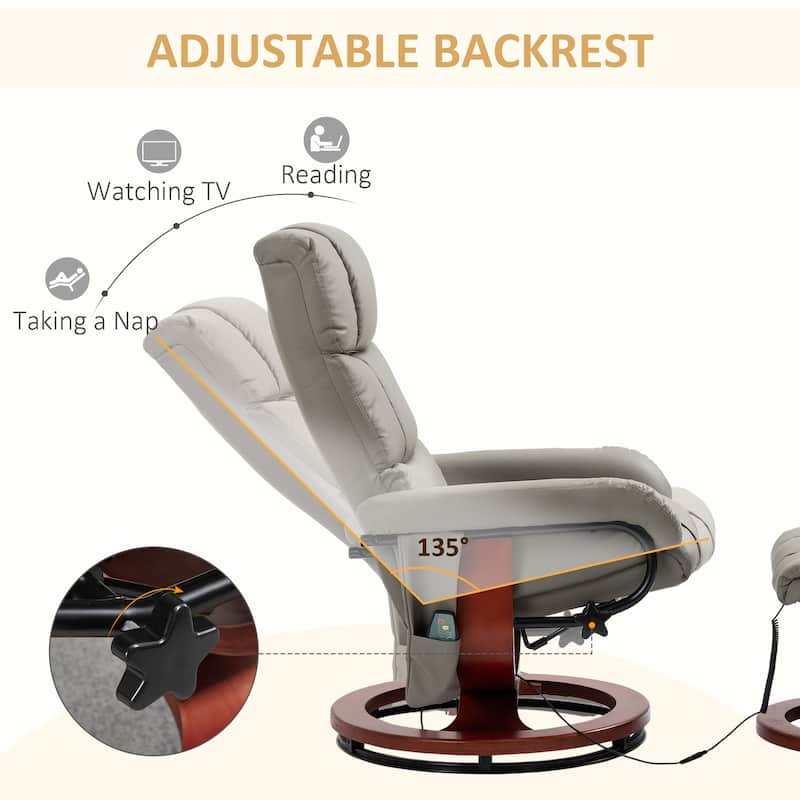HOMCOM Recliner Chair with Ottoman, Electric Faux Leather Recliner