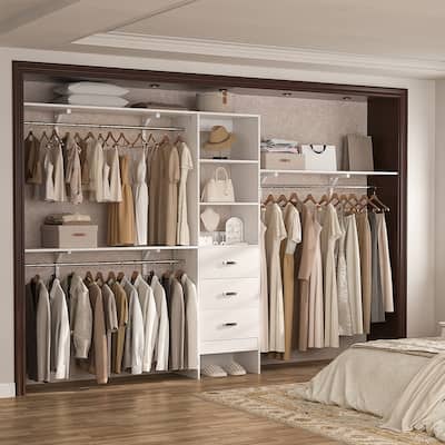 120'' Closet Organizer with Drawers, Closet System with DIY Shelves for Reach-in and Walk-in Closet