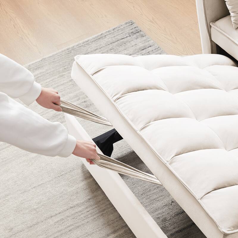 55.2" Velvet 2-in-1 Convertible Sofa Bed with Adjustable Backrest