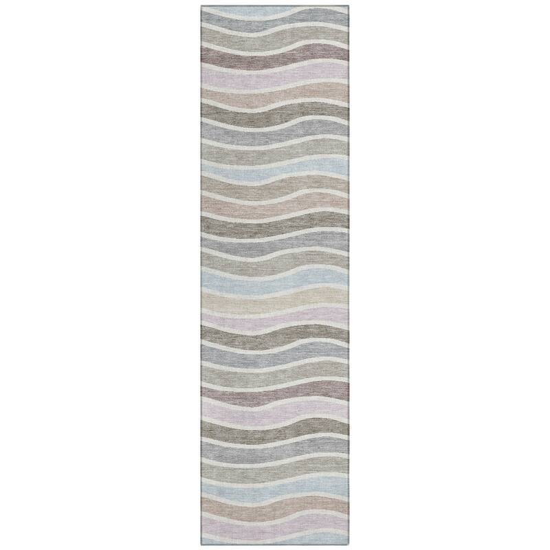 Machine Washable Indoor/ Outdoor Contemporary Stripe Chantille Rug
