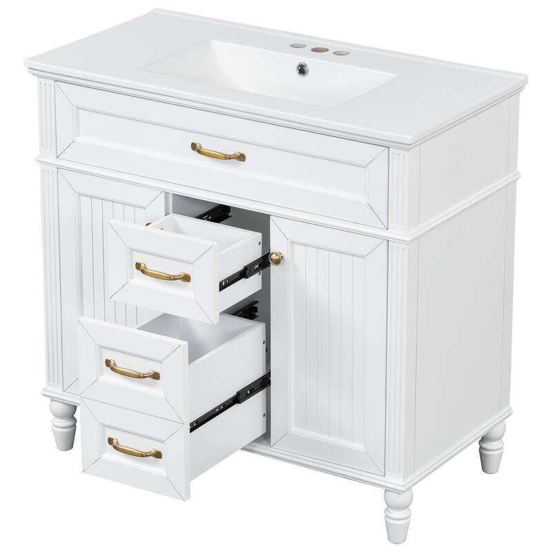 Bathroom Vanity with Sink, Freestanding Bathroom Storage Cabinet, Bathroom Cabinet with Soft Close Doors & 3 Drawers