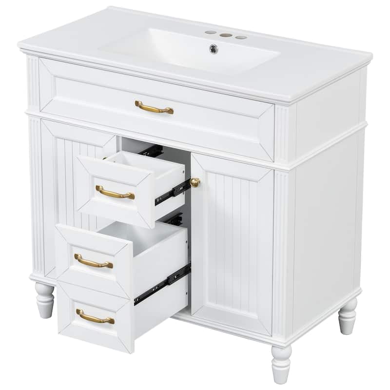 GDF Studio - Sunny Modern Solid Wood + MDF 36-Inch Bathroom Vanity with Ceramic Sink and Flip-Out Drawer