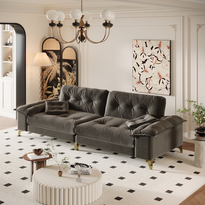 104.7" Modern Sectional Sofa with Tufted Design, Removable Armrests, Metal Legs & 2 Pillows, Chenille Upholstered Couch