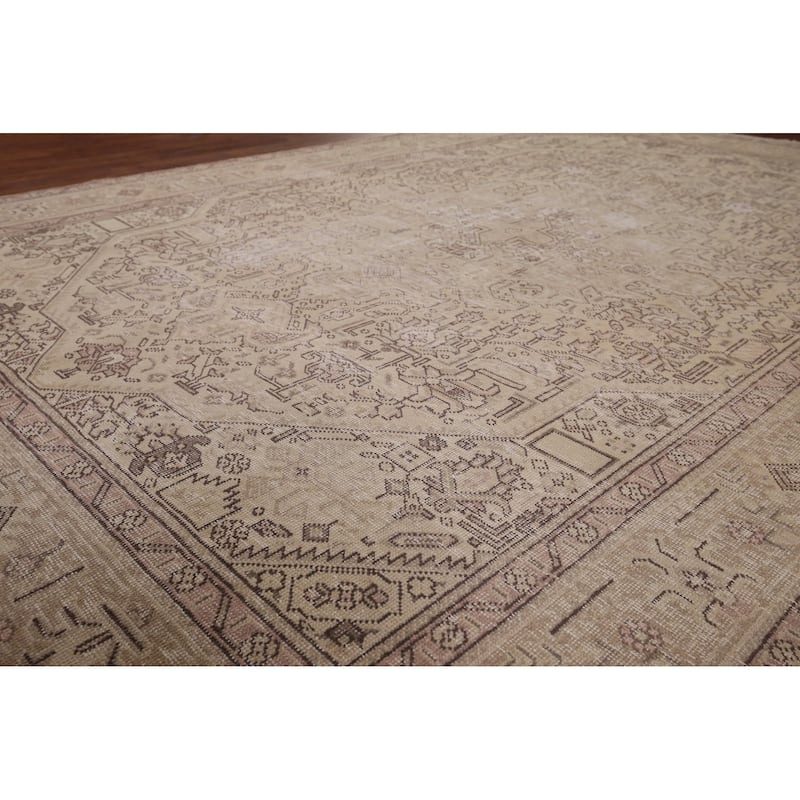 Distressed Tabriz Vintage Persian Area Rug Hand-Knotted Wool Carpet - 6'4" x 9'6"