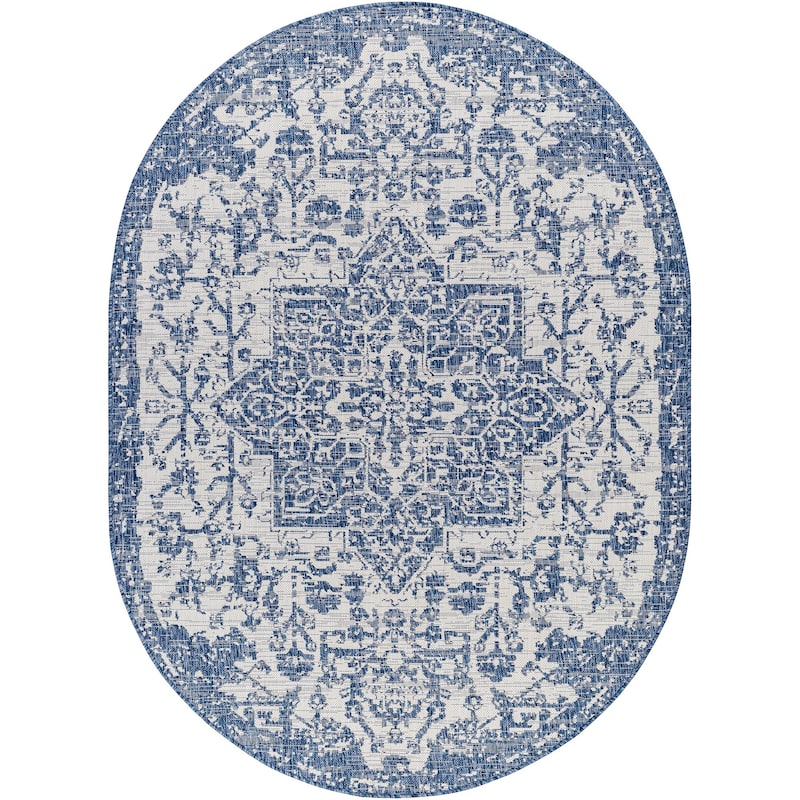 Livabliss Eagean Updated Traditional Medallion Indoor / OutdoorArea Rug