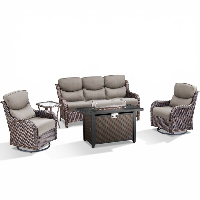 Pocassy 4/5 Piece Patio Sofa Furniture Set with 43" Fire Pit Table