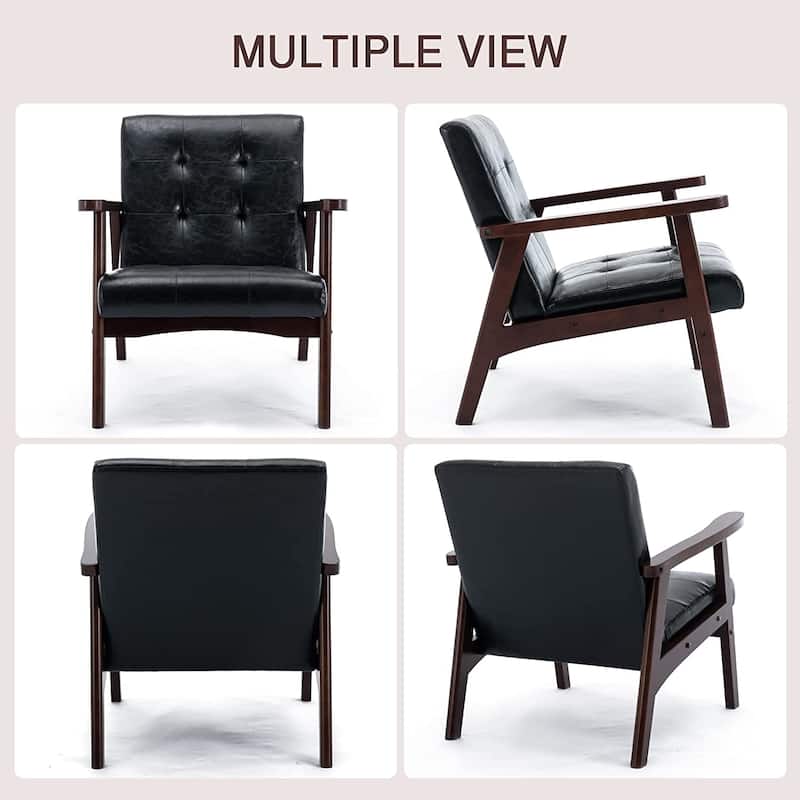 Ebello Mid-Century Modern Upholstered Leather Accent Chair with Solid Wood Frame