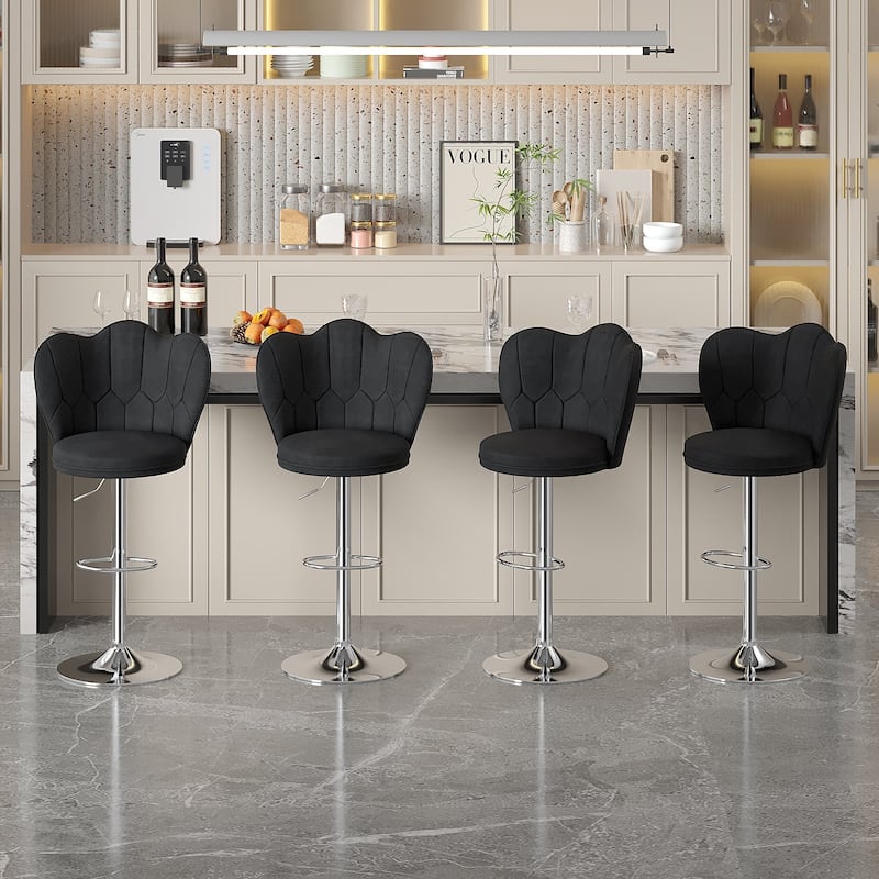 VECELO Set of 4 Barstools, Adjustable Bar Stools with Back, Velvet Armless Kitchen Stool - Black