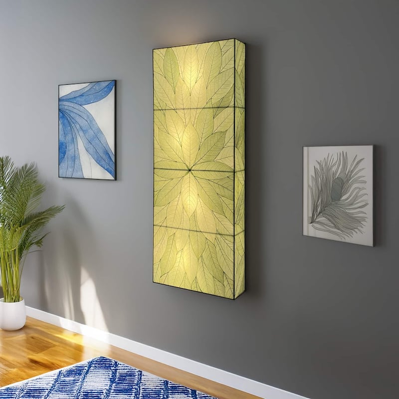 Eangee Handmade Sunburst Panel Wall Lamp, Cocoa Leaves Shade, 22 x 6 x 58 in. - 22 x 58 x 6 in