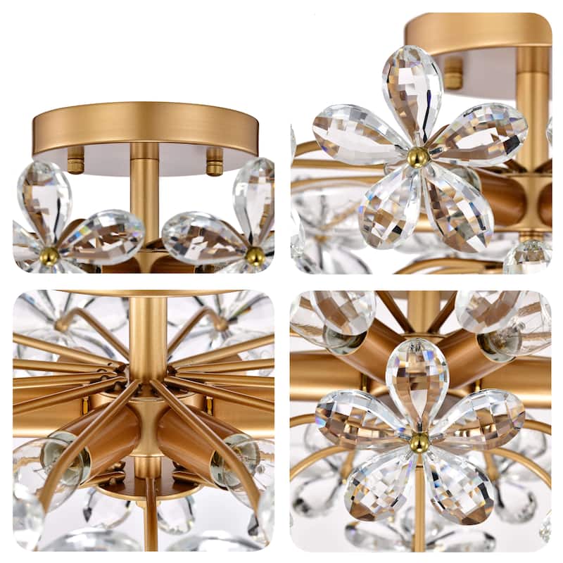 Rosa 6-Light Brushed Silver-ish Champagne Flower Crystal Flush Mount