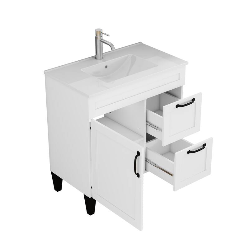 36" Bathroom Vanity with Ceramic Sink - Soft-Close Drawers, Solid Wood Frame, Multi-Organizer Storage