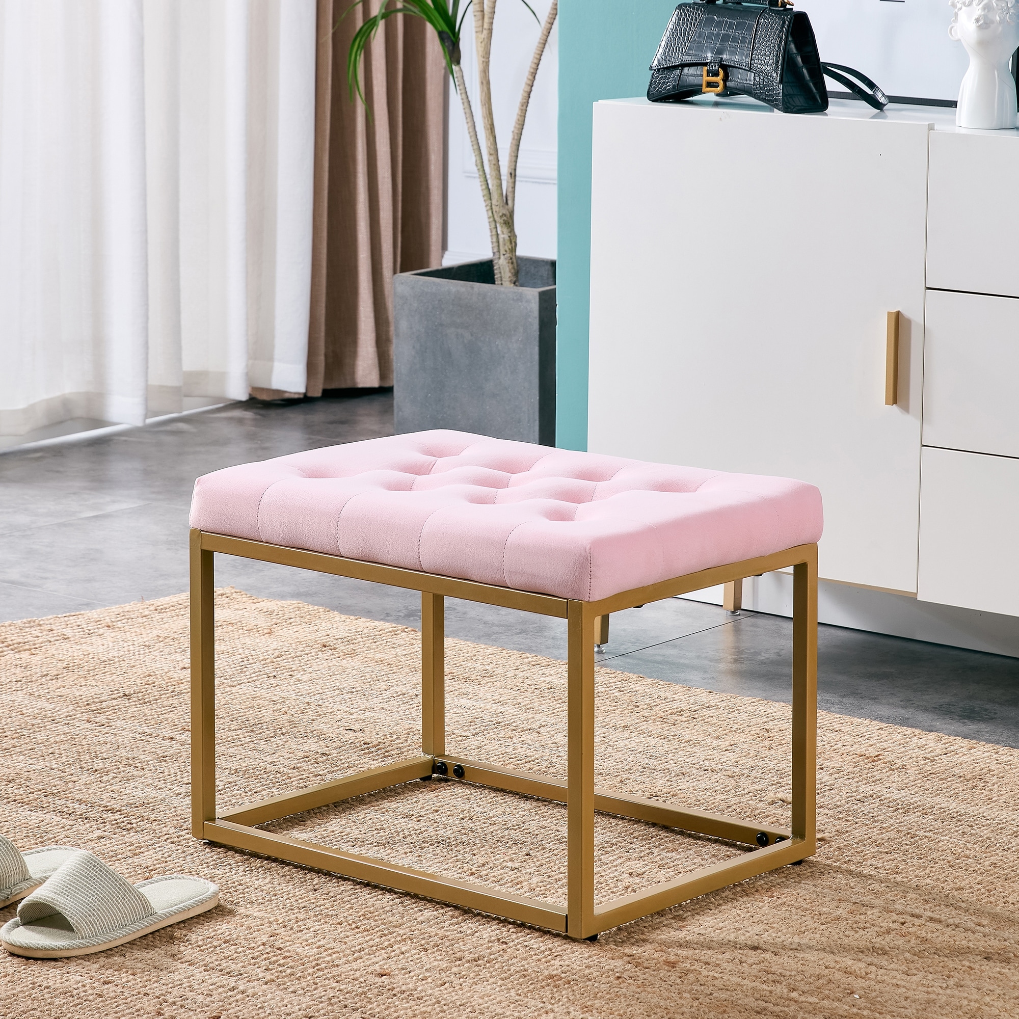 Wooden Step Ottoman, Tufted Step Stool for Adults, Square Cushion Foot  Stool, Small Stool with Non-Slip Pad, Modern Stool Suitable for Bedroom,  Living