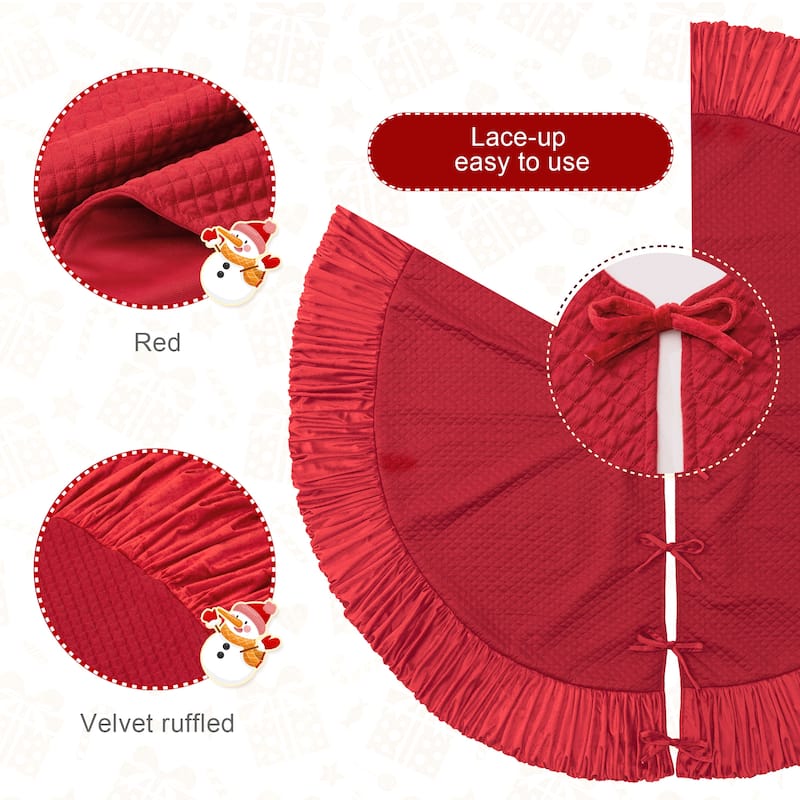 Glitzhome 72"D Oversized Deluxe Red/White Velvet Ruffled Christmas Tree Skirt