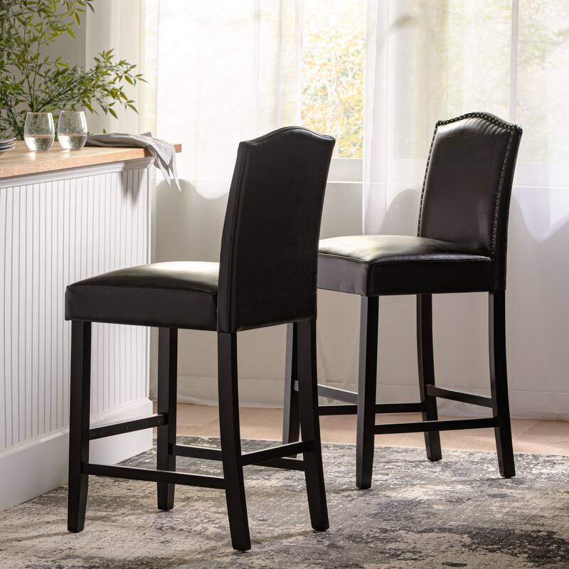 Set of 2, 27" Upholstered Counter Height Barstools with Nailhead Trim