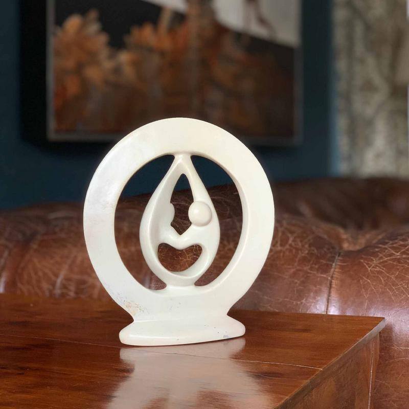 Handmade Lovers Embrace Soapstone Statue (Kenya)