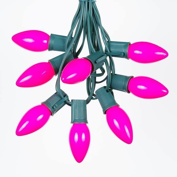 25 Foot C9 Ceramic Christmas Light Set, Hanging String Lights, Green Wire