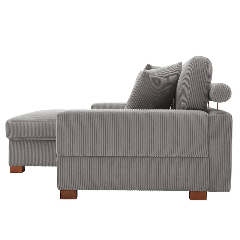 Modern L-Shaped Corduroy Modular Sectional Couch Sofa with Pillows