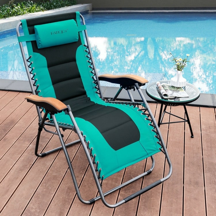 Oversize Folding Adjustable Padded Zero Gravity Lounge Chair - 29.5" x 29" - 63" x 33" - 44.5" (L x W x H)