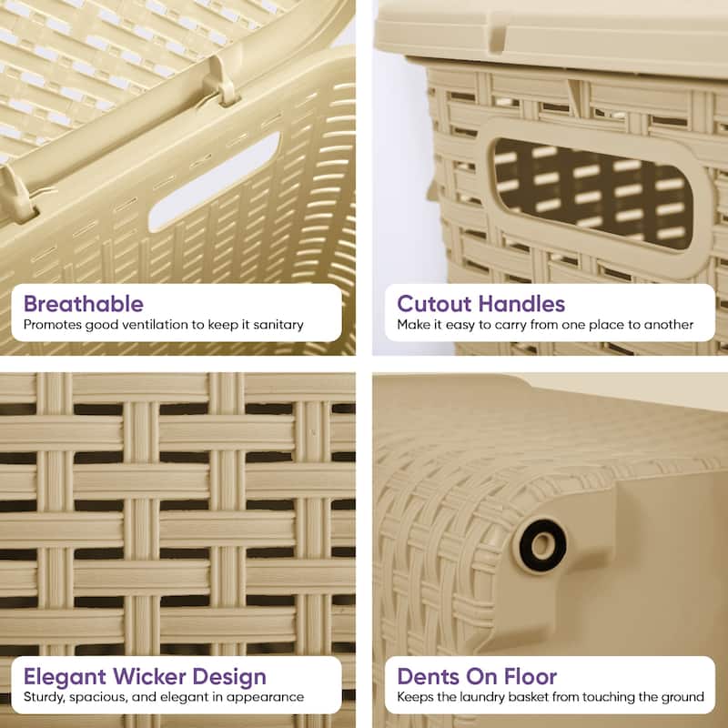 Superio Plastic Wicker Laundry Hamper with Lid Large Capacity - Capacity: 60l
