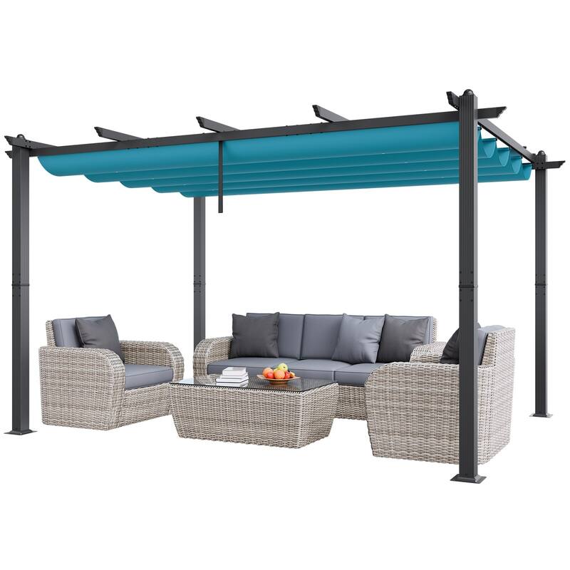 10 x 13 Feet Aluminum Outdoor Retractable Pergola with Sun Shade Adjustable Retractable Canopy