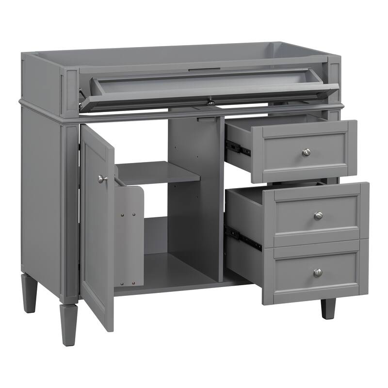 35.74-Inch Modern Bathroom Vanity with 3 Drawers, Tip-Out Drawer, Adjustable Shelf, and Exquisite Roman Leg Design