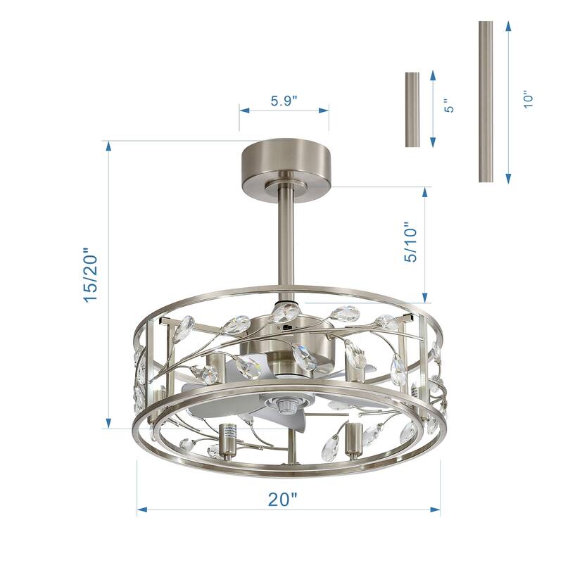 20 IN Modern Crystal 5 Blade Ceiling Fan with Light Kit and Remote
