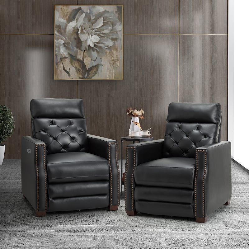 Alina 31.50"Wide Genuine Leather Power Recliner with USB Port, Set of 2 - BLACK