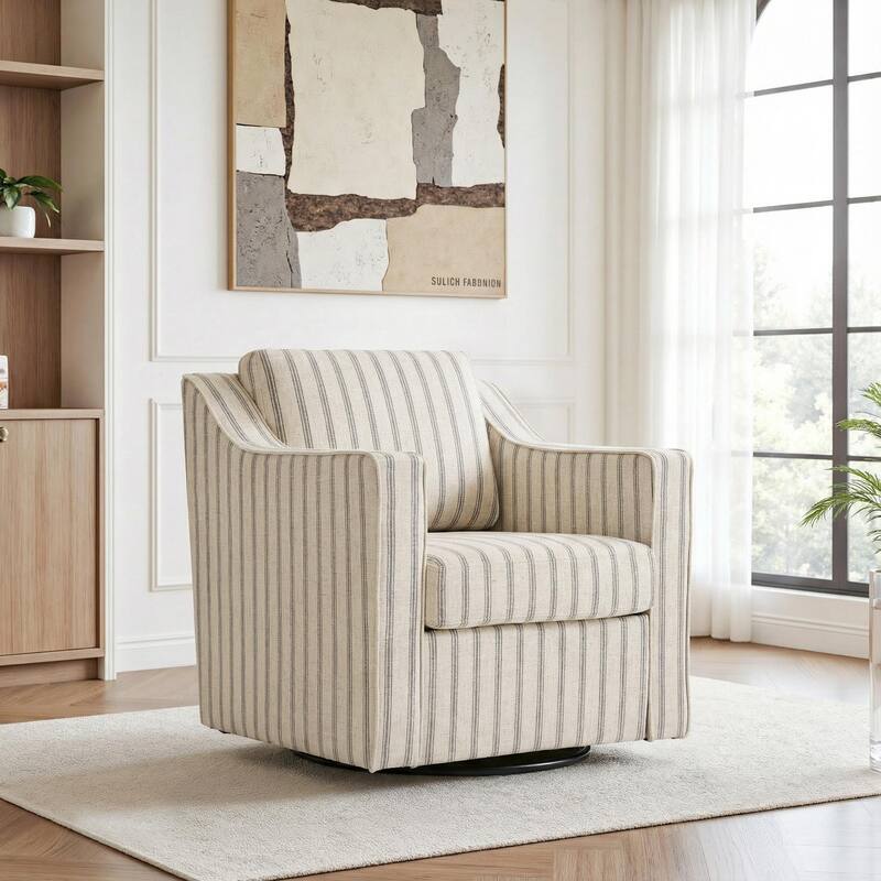 UIXE Chenille/Leather Swivel Barrel Chair Accent Chairs For Living Room