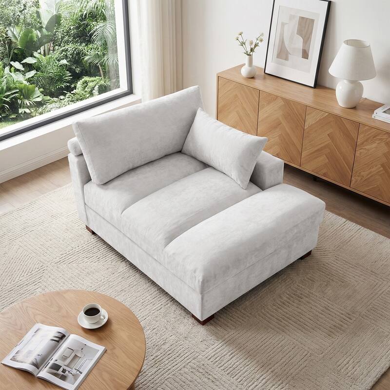 Mid-Century Chenille Adjustable Headrest Chaise Lounge Sofa