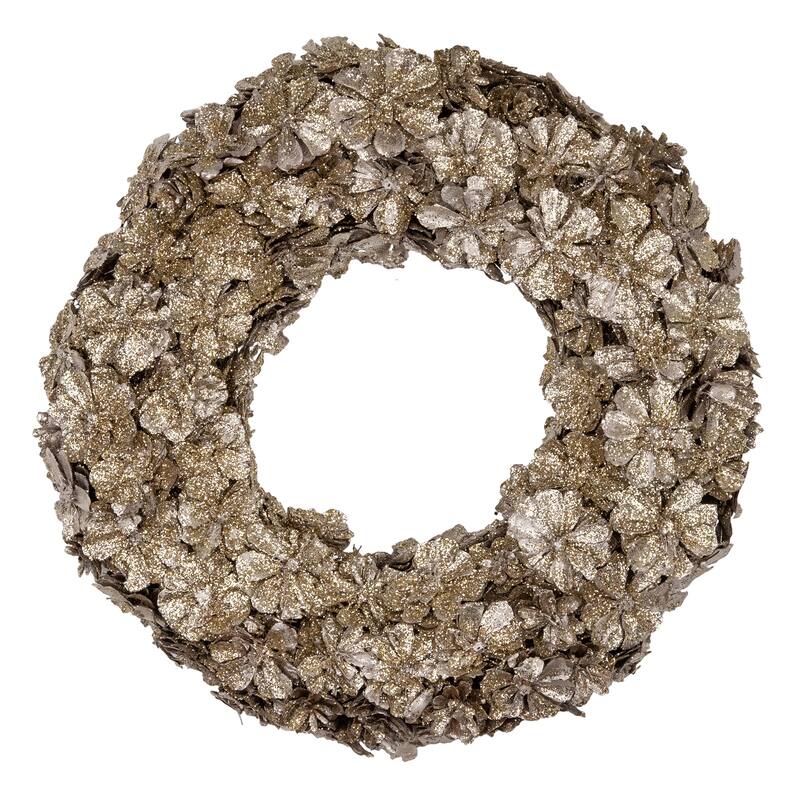 Gold Glitter Pine Cone Artificial Christmas Wreath, 12-Inch
