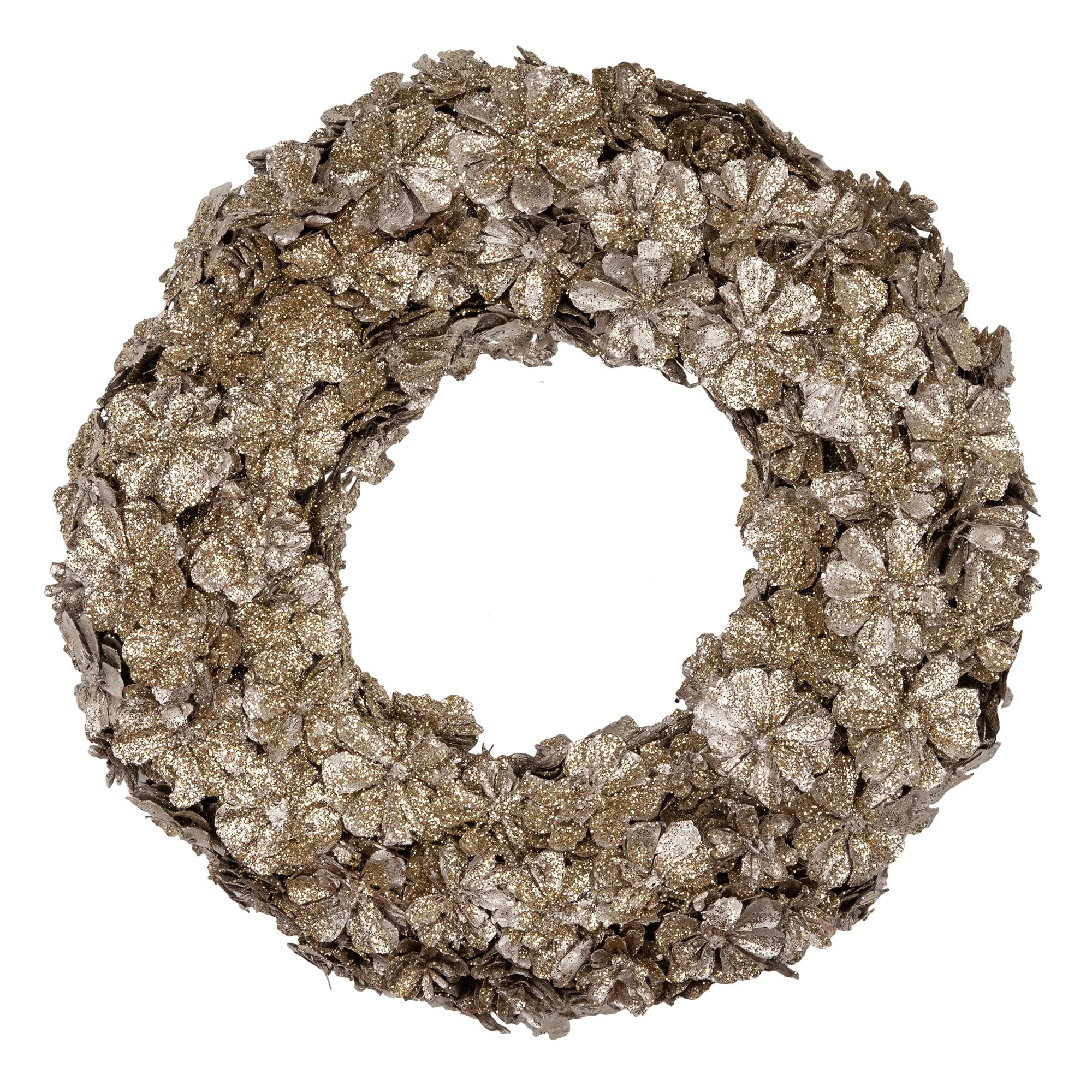 Glittered Pinecones Small Artificial Christmas Wreath 12" Gold Unlit