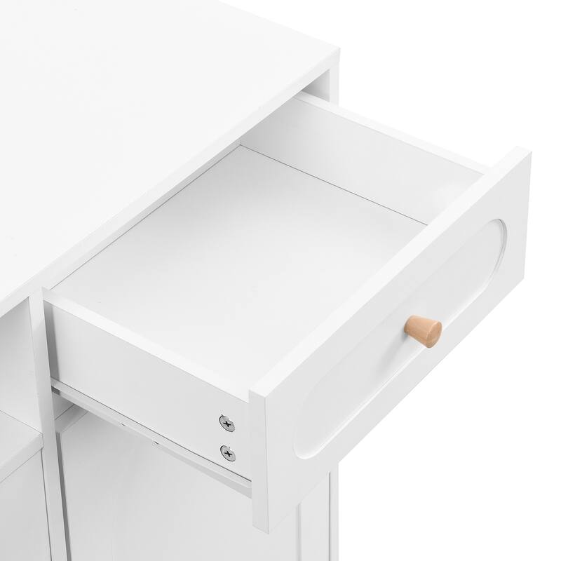 Shoe Cabinet with Arched Doors and Drawer, Storage Sideboard with Adjustable Shelves and Solid Wood Legs