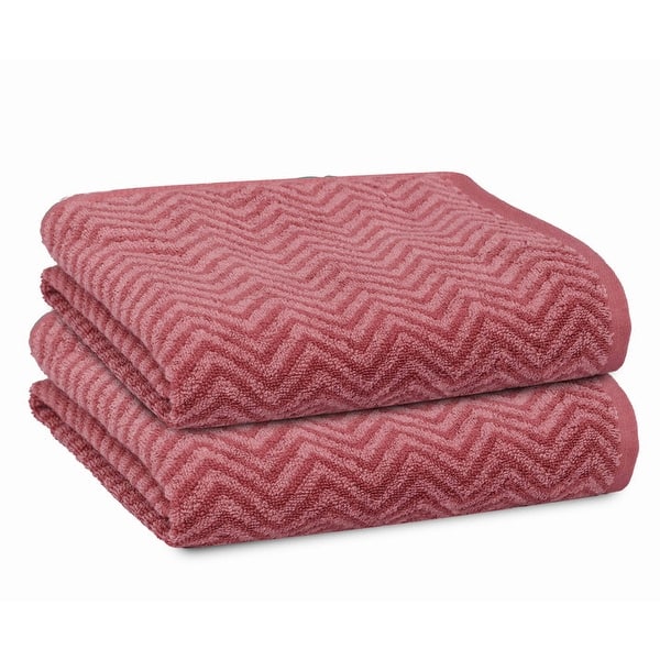 PREMIUS 2 Pack Chevron 100% Cotton Yarn Dyed Hand Towel, 16x28 Inches - Rose-Burgundy