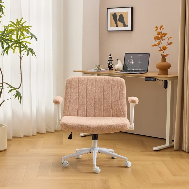 Chenille Swivel Chair With Adjustable Flip-Up Arms For Cross-Legged