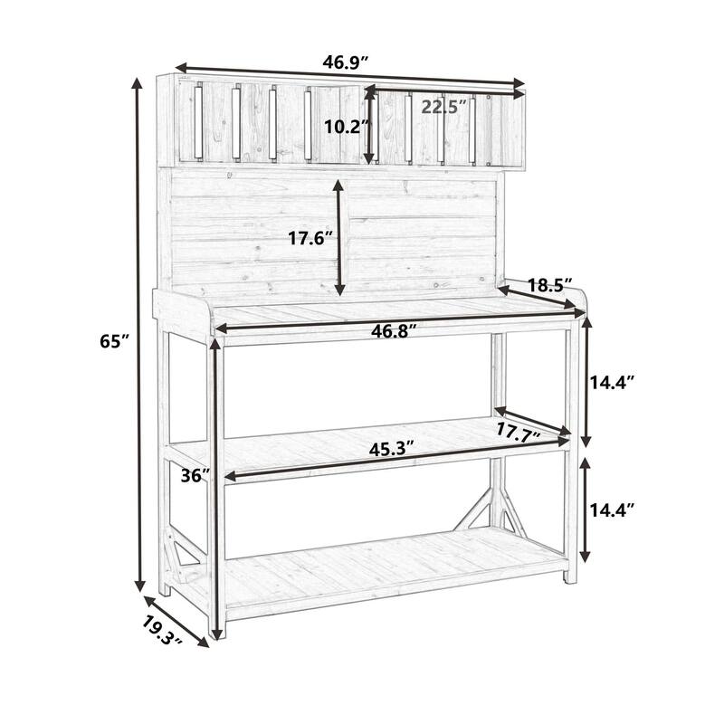 65" Farmhouse Rustic Outdoor Potting Bench