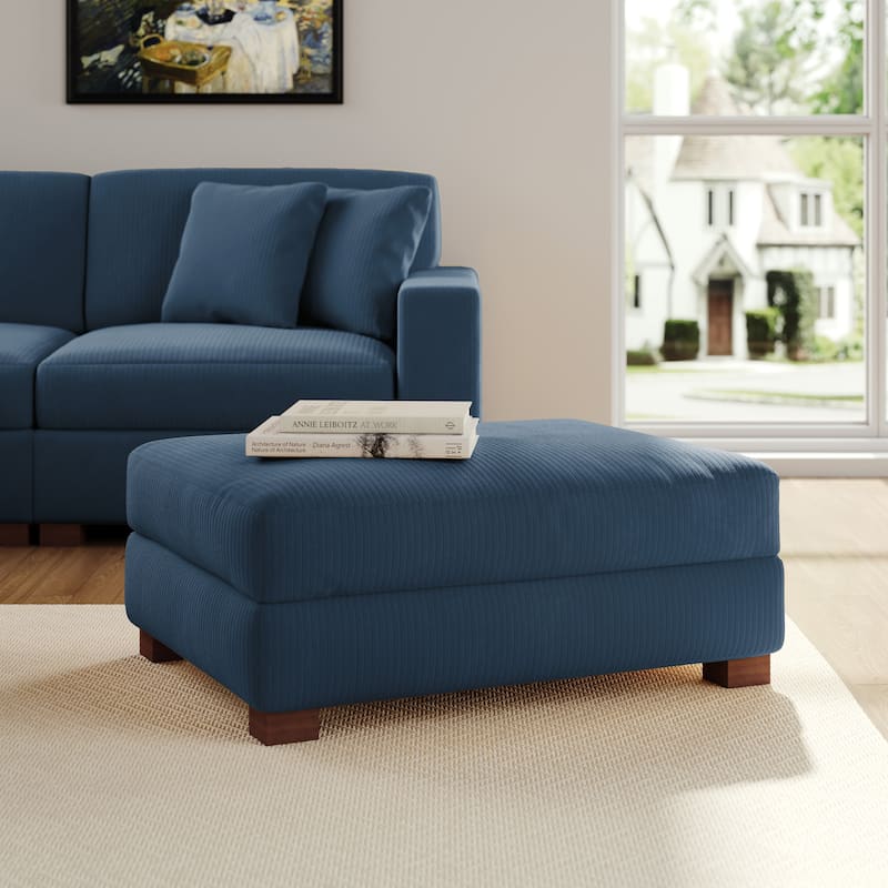 Rectangular Corduroy Oversized Ottoman - Navy