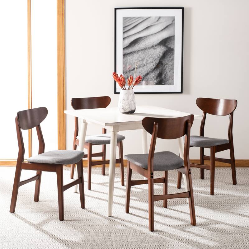 SAFAVIEH Lucca Retro Dining Chair (Set of 2) - PaddedSeat/SolidWood- Walnut/Grey