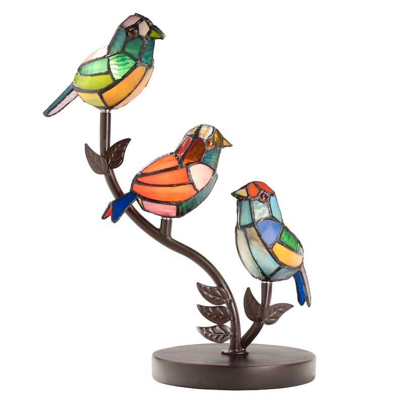 Sora River of Goods Bronze Polyresin and Stained Glass Novelty Bird Shade 15-Inch Table Lamp - 11.5" x 6.5" x15" - 11.5"  x 6.5"  x15" - Blue/Yellow/Red/Green/Bronze