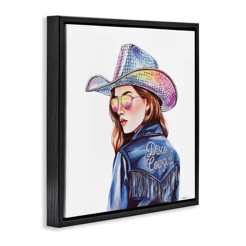 Stupell Disco Cowgirl in Blue Framed Floater Canvas Wall Art Design By Amanda Greenwood