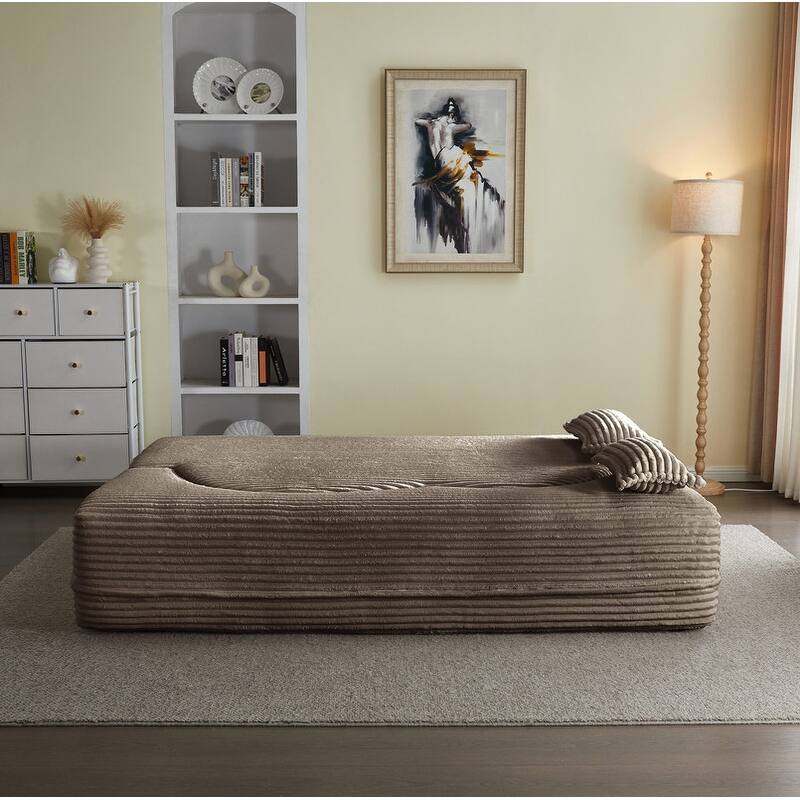Modern 78" Full Size Convertible Corduroy Foam-Filled Sleeper Sofa,Modern Floor Sofa with 2 Pillows