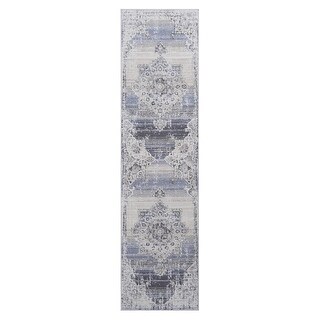 LOOM & LUXE Collection 2X8 Cream/Blue Area Rug - 96" D x 26" W x 0.28" H