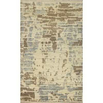 Hand-knotted Modern Wool Beige Abstract Area Rug Oriental Carpet - 8' 3'' X 5' 6''